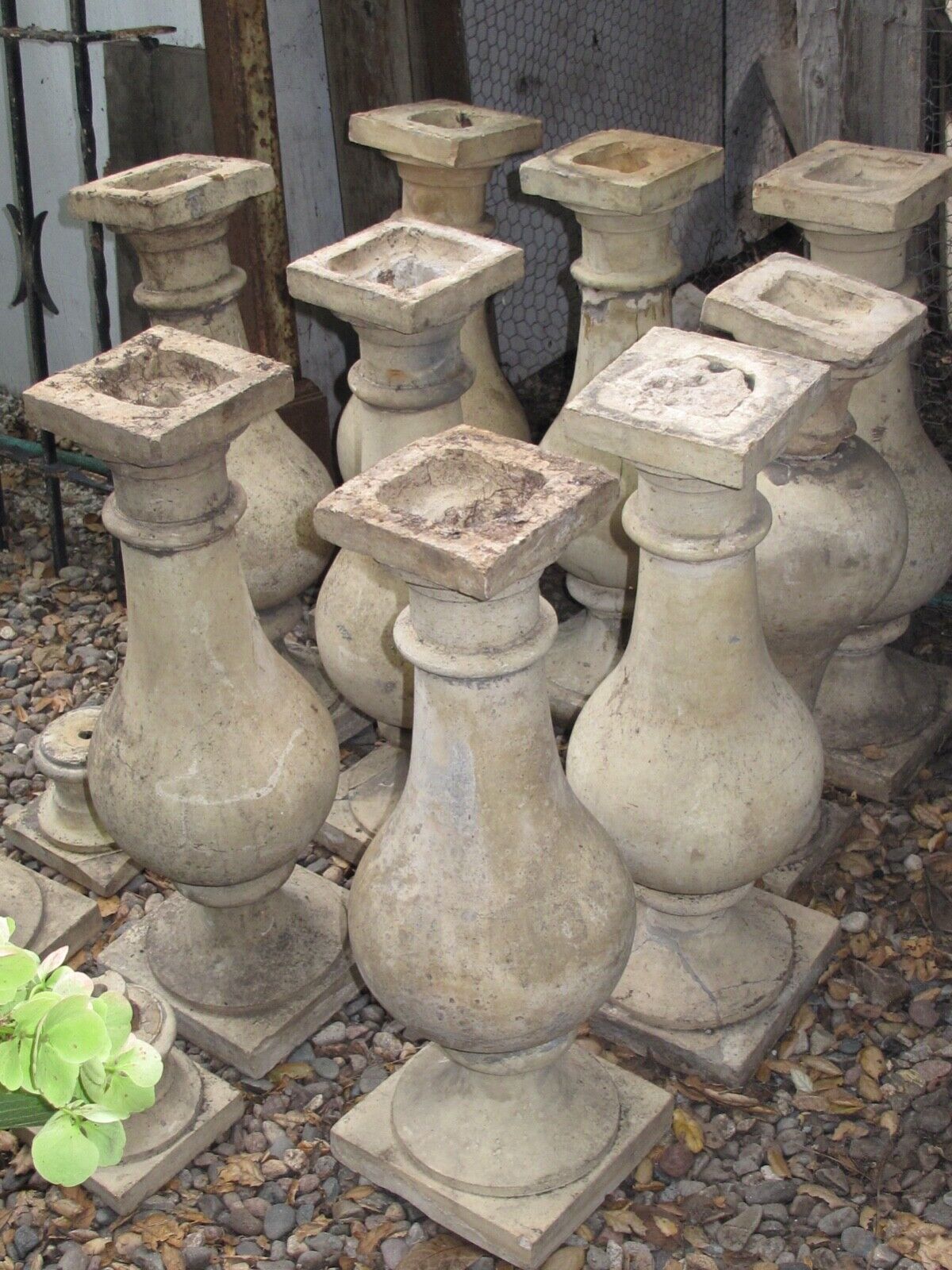 9 Concrete Shapely Balusters C. 1920" As Is