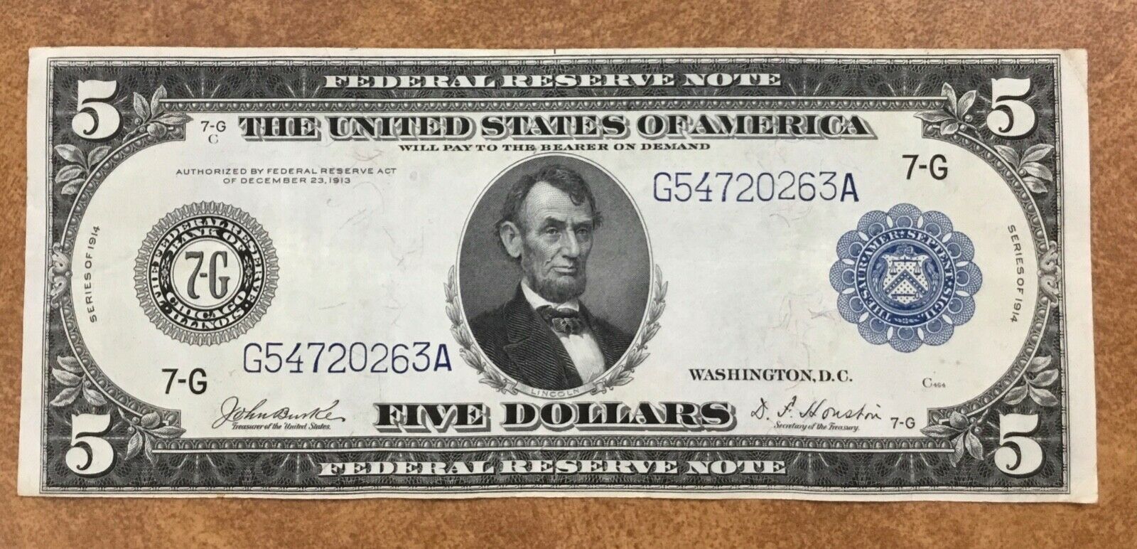 Fr. 870  $5 1914 Federal Reserve Note Chicago  Nice Vf/ Xf