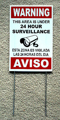 Security Video Surveillance Warning  24 Hr  Sign 8x12 Spanish English W/stake