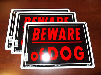 3 Set Beware Of Dog 10" X 14" Aluminum ( Metal ) Warning Sign Hillman Preholes