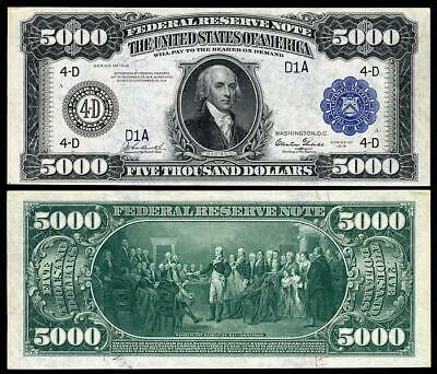 Nice Crisp 1918 Unc. $5,000.00 Federal Reserve Copy Note  Read Description