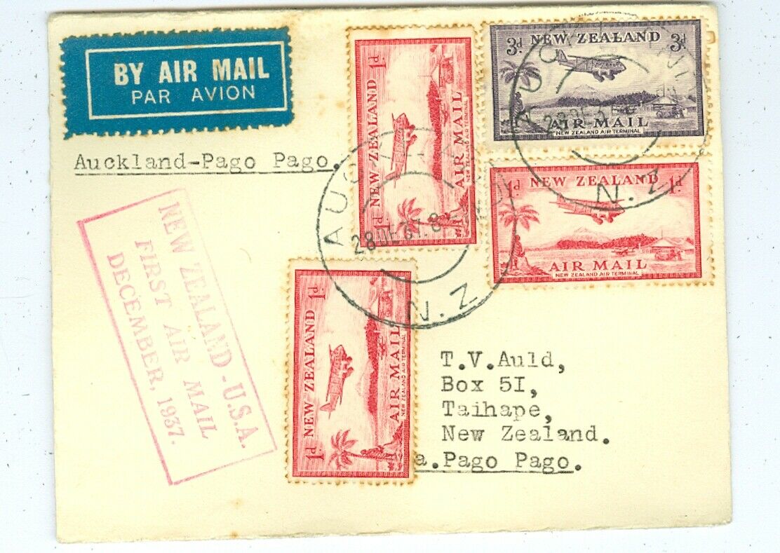 1937 Panam Clipper Record Flight T/o #1292 New Zealand To Pago Pago,samoa