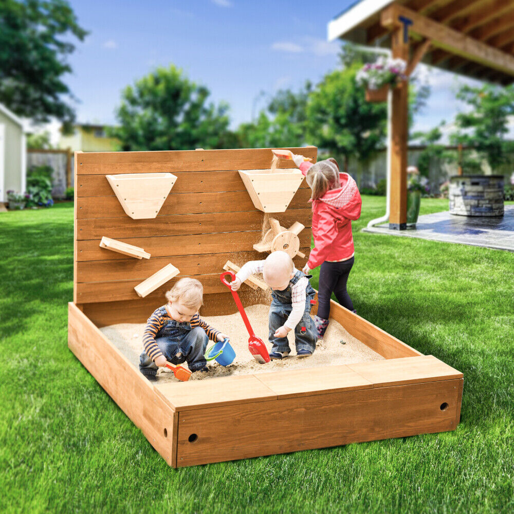 KlÖkick Sandbox Kit With Waterproof Cover Wooden Play Cedar Kids Outdoor Garden