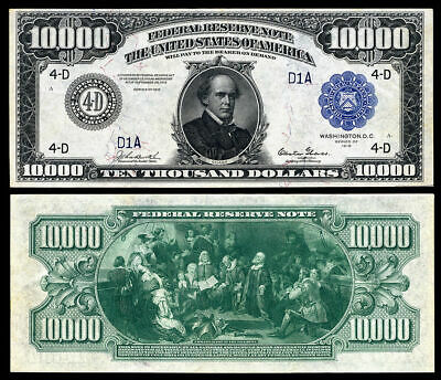 Nice  Crisp Unc. 1918 $10,000 Federal Reserve Note Copy!