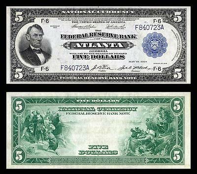 Nice Crisp Unc. 1918 $5.00 Federal Reserve Copy Note Read Description!