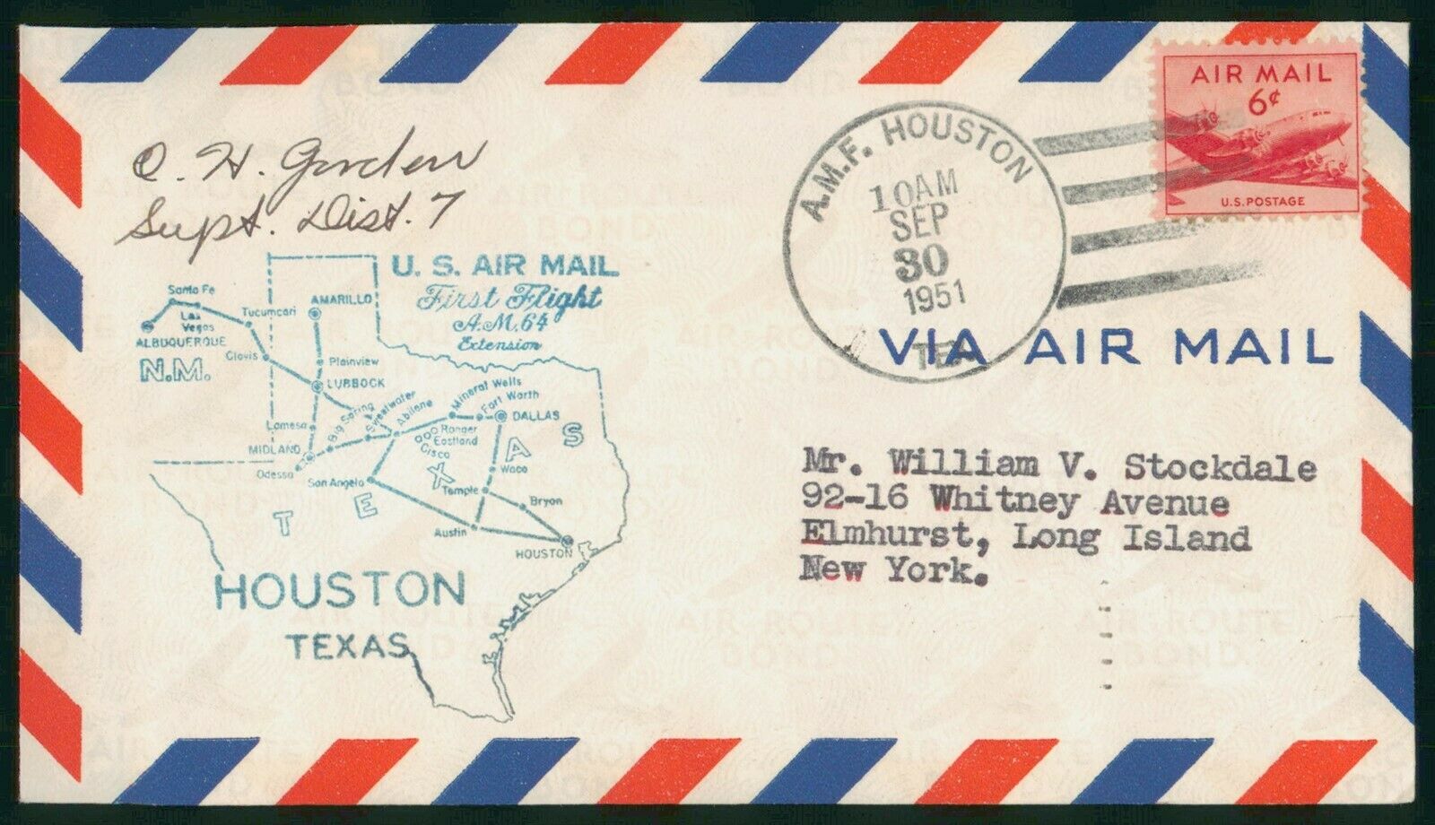 Mayfairstamps Us First Flight Cover 1951 Amf Houston Tx Wwp14391