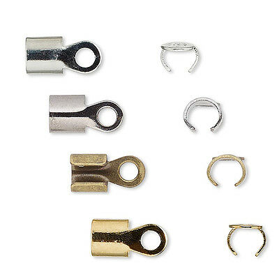 100 Fold Over Cord Crimp Bead End Tip Findings W/ Loop For Thick Jewelry Cording