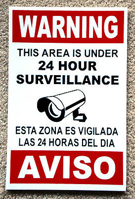 Security Surveillance Warning 24 Hr Sign 8x12 Spanish Eng  Buy 3 Or More 25% Off
