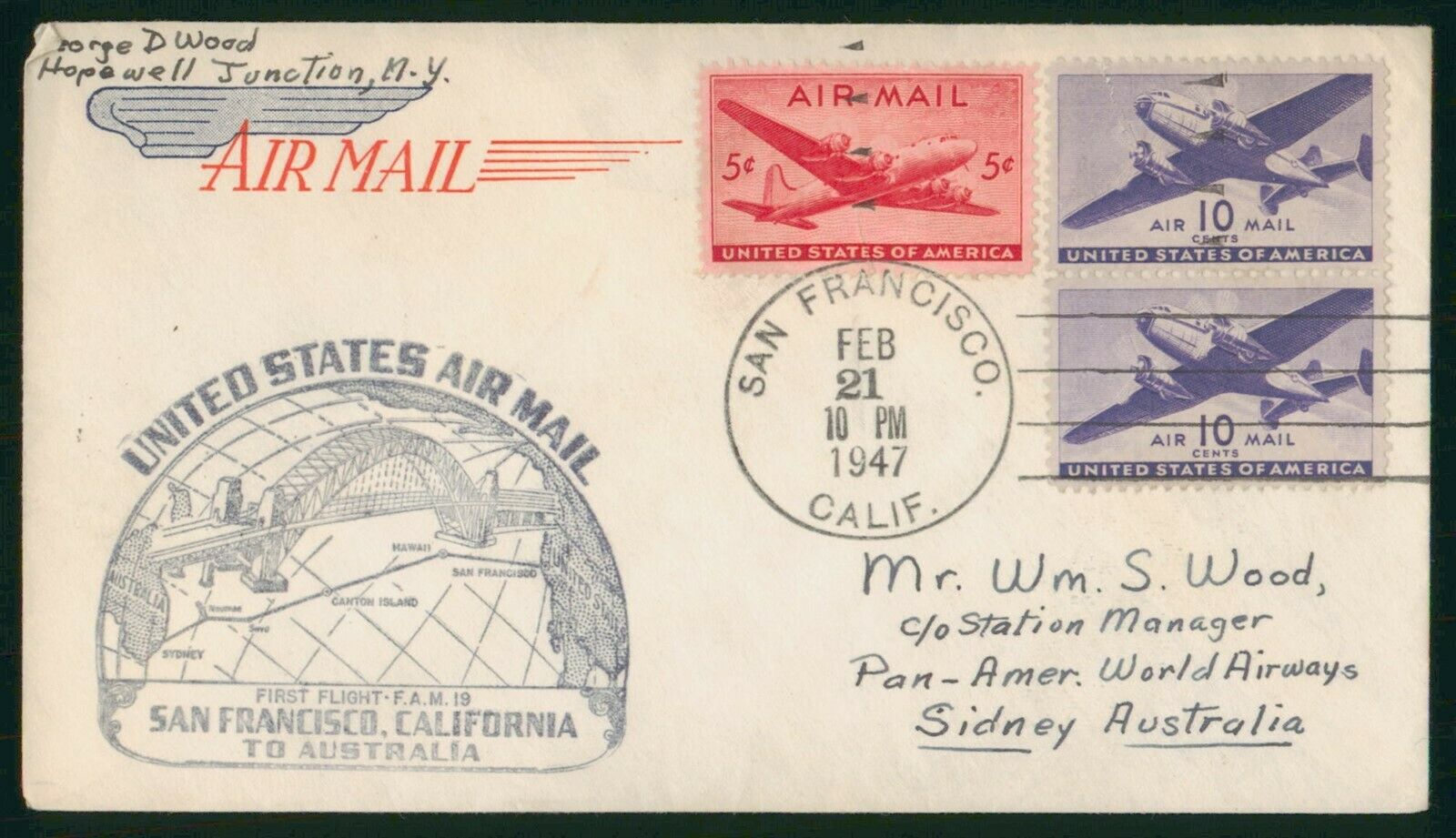 Mayfairstamps Us First Flight Cover 1947 San Francisco To Australia Wwp69365