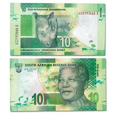 South Africa, 10 Rand, Mandela, Rhino