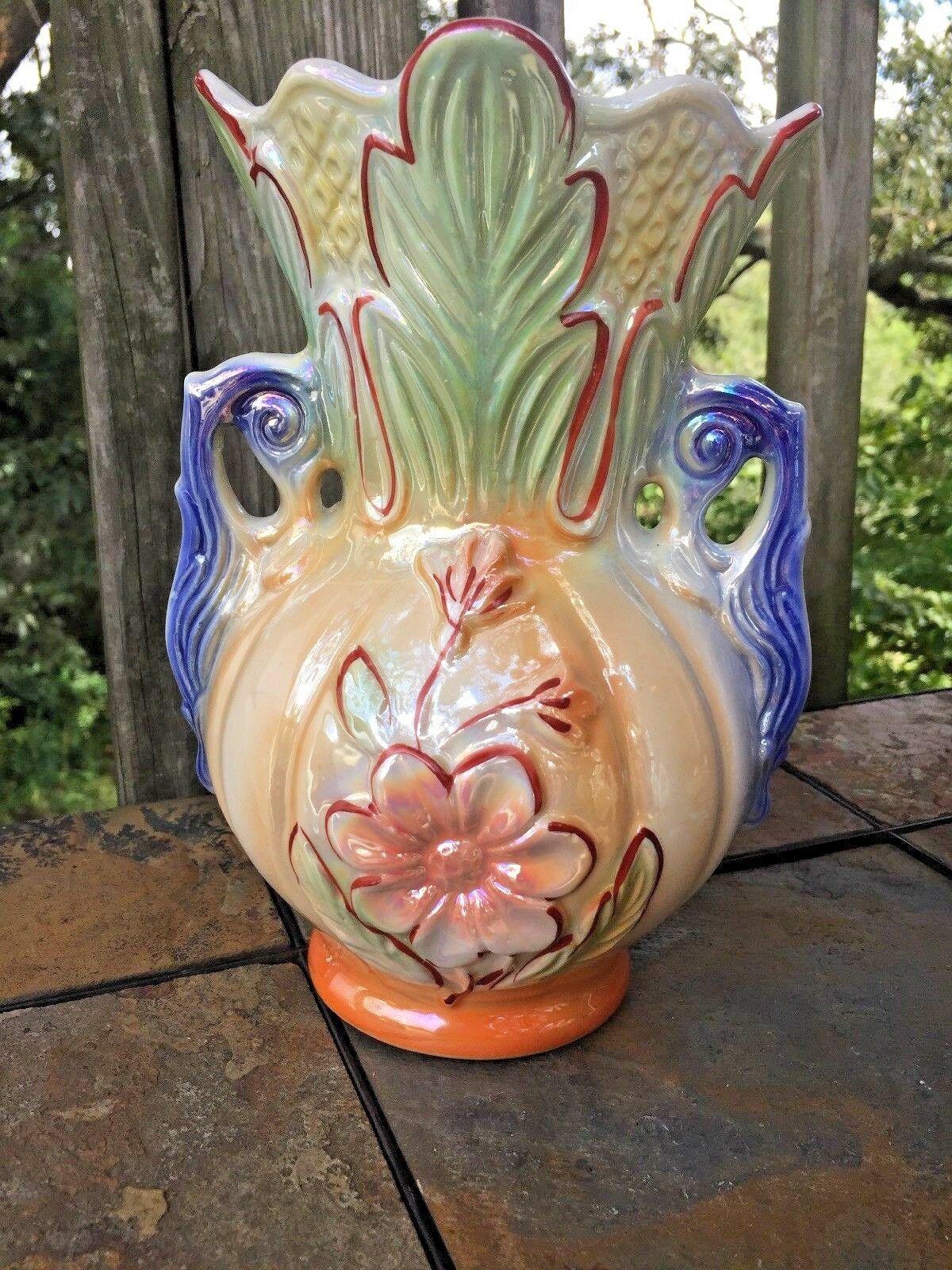 Vintage 446 Brazil Made Flower Vase Lusterware Art Pottery Rio De Janiero ❤️j8