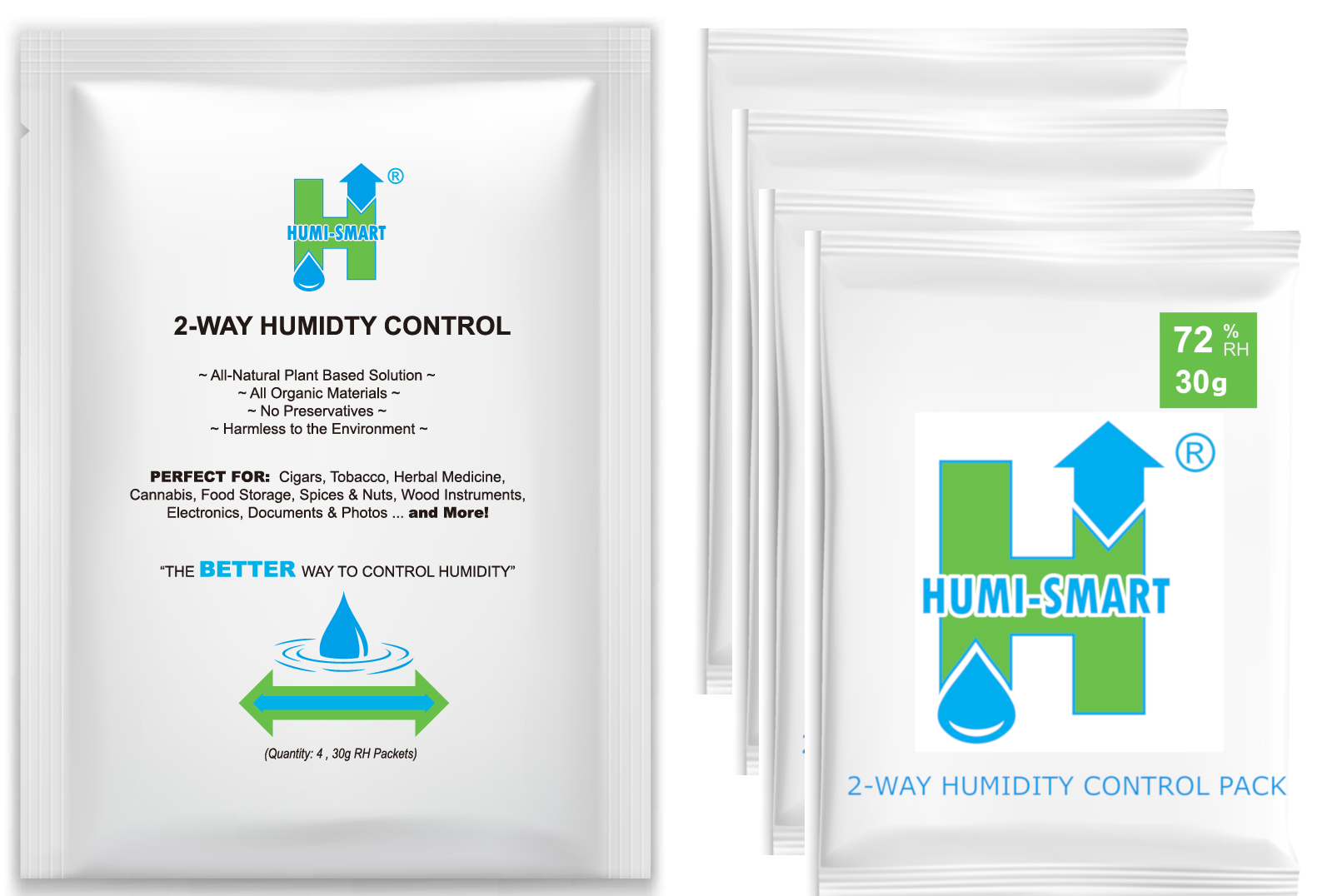 Humi-smart 72% Rh 2-way Humidity Control Packet – 30 Gram 4 Pack