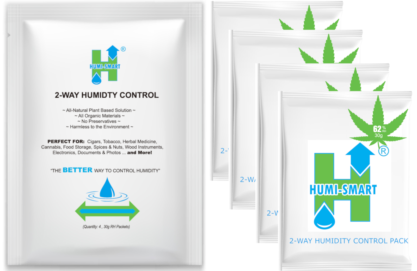 Humi-smart 62% Rh 2-way Humidity Control Packet – 30 Gram 4 Pack